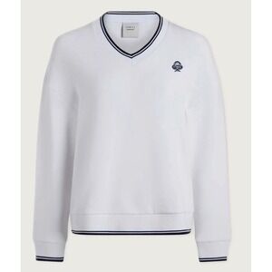 Varley DoubleSoft V-Neck Sweatshirt White Navy Tipped Pullover Logo NWT Sz XL